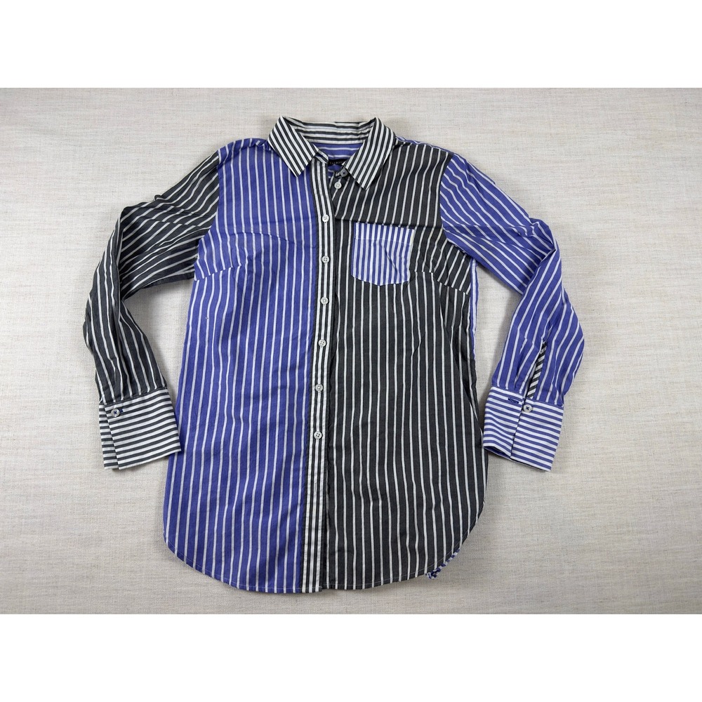 Talbots Womens Striped Button Down Shirt Blue Black 100% Cotton Long Sleeve